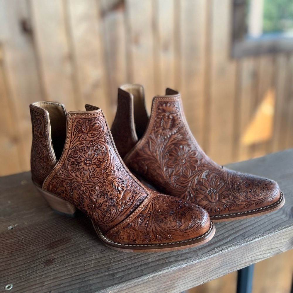 Myra Bag Brown Ankle Boots with Floral Design - Picture 8 of 10